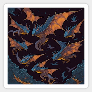 A Kaleidoscope of Vibrant Flying Dragons Soaring Through The Night Sky Sticker